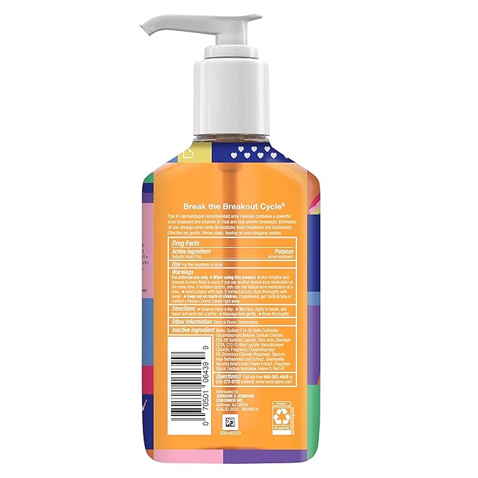 Neutrogena Oil-Free Acne Fighting Facial Cleanser, 2% Salicylic Acid Acne Treatment, Daily Oil Free Acne Face Wash, Special Care with Pride Packaging, Value Two Pack, 9.1 fl. oz