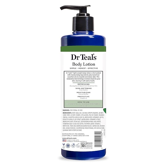 Dr Teal's Body Lotion, Eucalyptus & Spearmint & Essential Oils, 18 fl oz (Pack of 3)