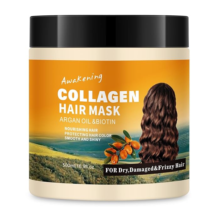 Collagen Hair Mask & Treatment – Deep Conditioner for Dry, Damaged, Frizzy, or Curly Hair – Repairing & Hydrating Care with Biotin, Argan Oil & Collagen – Paraben-Free, 16.9 Fl Oz