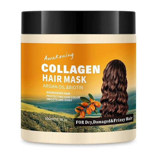 Collagen Hair Mask & Treatment – Deep Conditioner for Dry, Damaged, Frizzy, or Curly Hair – Repairing & Hydrating Care with Biotin, Argan Oil & Collagen – Paraben-Free, 16.9 Fl Oz
