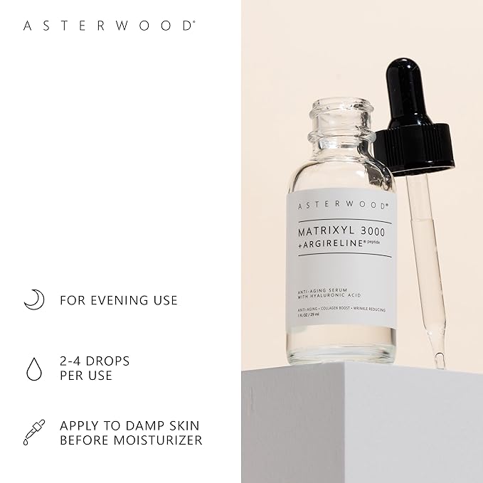 Asterwood Matrixyl 3000 + Argireline Serum with Hyaluronic Acid - Anti-Aging, Wrinkle Reducing, Collagen Boosting - Fragrance-Free - 8 Fl Oz