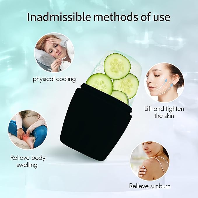 2Pack Ice Roller for Face, Qewro Silicone for Tone skin, Reusable Eye Puffiness Relief, Ice Roller Mold for Neck, Facial Roller to Remove Fine Lines Pores Anti Wrinkles (2Pack Green and Black)