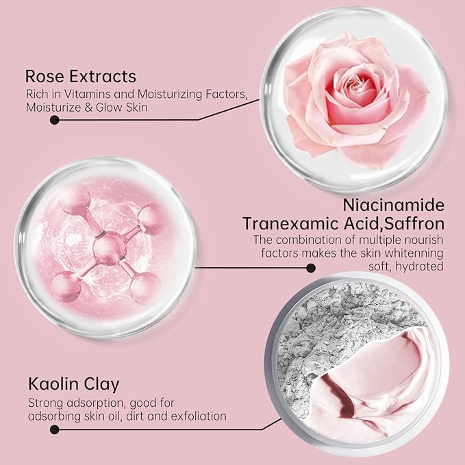 Rose Clay Facial Mask, Valentines Gifts for Women Her, Clay Mask Reduce the Blackheads, Pink Clay Mask with Kaolin and Collagen, Gentle Skincare for Women and men, Moisturizing 5.29 oz