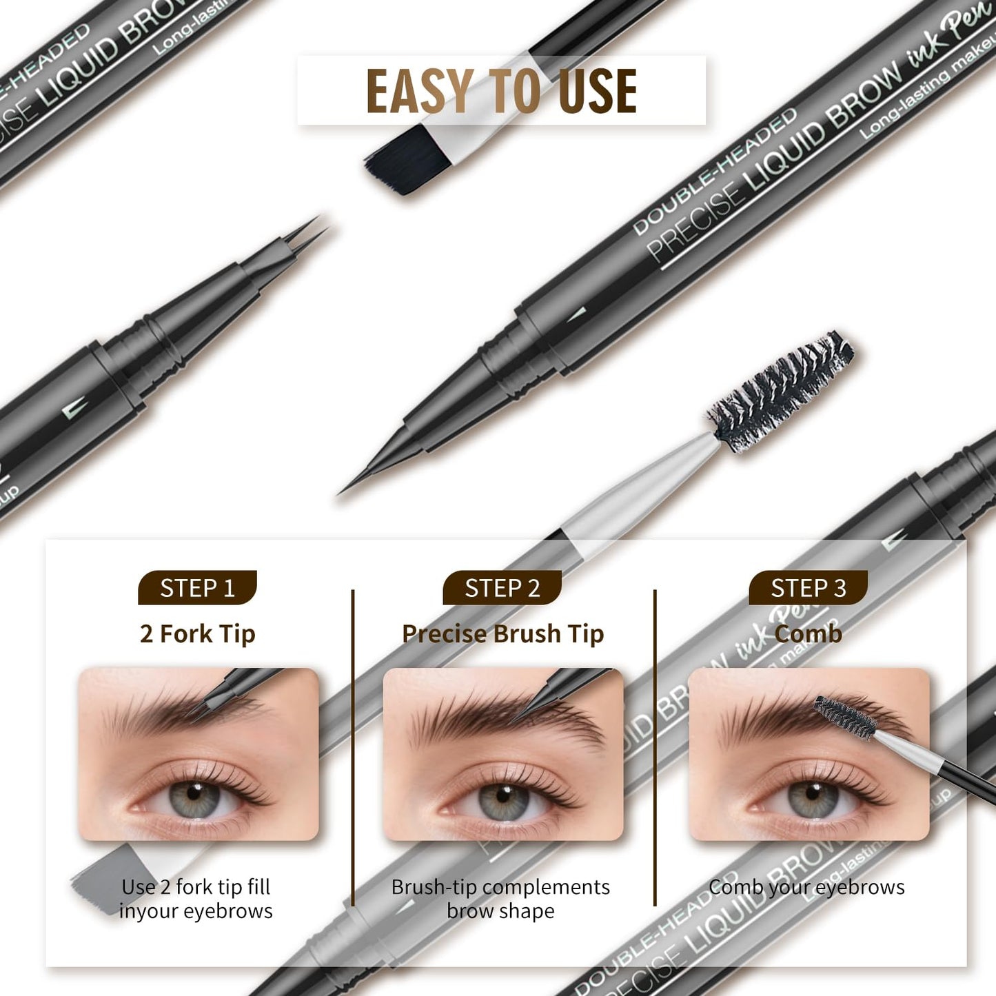 Eyebrow Pencil, Eyebrow Pen with Double-Brush Tip 2-in-1 Eyeliner Dual-Ended Microblading Long Lasting Waterproof Hair-Like Brow Pencil with Eyebrow Brush (Black brown)