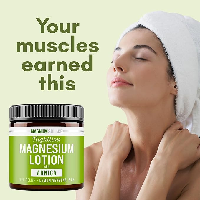 Nighttime Magnesium Lotion with Arnica – Soothing Relief & Relaxation, Highly Concentrated Magnesium for Muscles & Joints – Apply to Legs or Feet Before Bed – Skin-Friendly