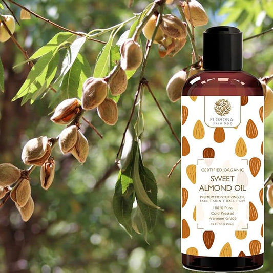 FLORONA Sweet Almond Oil USDA Organic - 16 fl oz for Hair Care, Skin Care, Aromatherapy, Soap Making, Massage