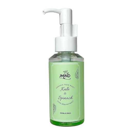 JMind Kale & Spinach Organic Face Wash - Vegan Daily Face Wash - Green Tea Facial Cleanser - pH Balanced - All Skins (3.38oz)