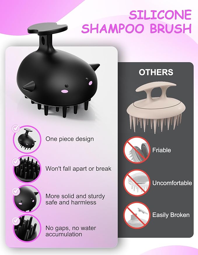 Scalp Massager Hair Growth Shampoo Brush, Silicone Scalp Scrubber Shower Scalp Brush for Hair, Head Massager Scalp Exfoliator for Dandruff Removal, Wet Dry Scalp Massage Tool for Hair Care, Black