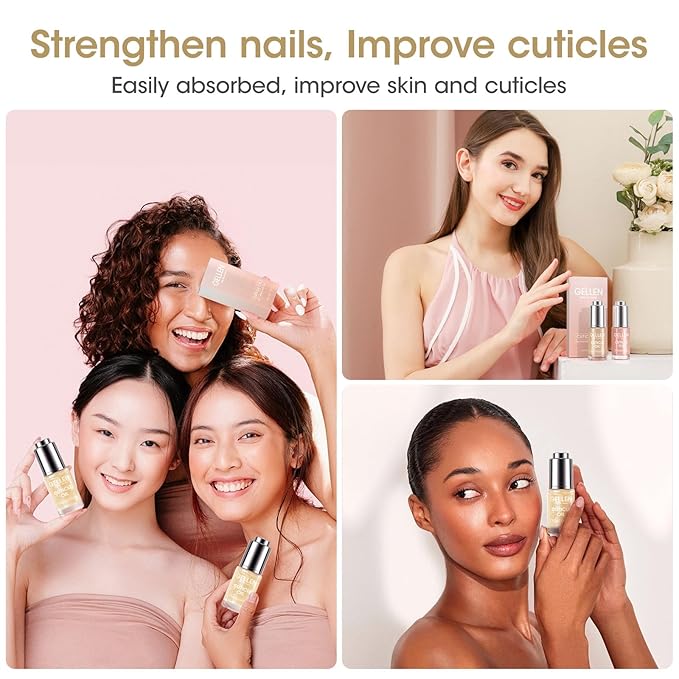 Gellen Nail Cuticle Oil for Growth and Strength, 15ml Vitamin E Nail Nourishing Oil for Hydrating, Moisturizing, Strengthening, Cuticle and Skin Care Product for Men Women, Jasmine Scent, Gold Shimmer