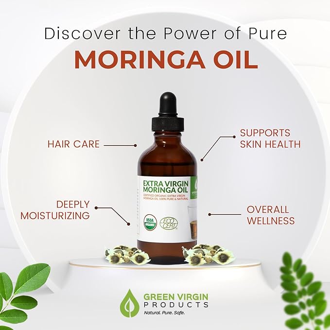 Organic Moringa Oil, Cold Pressed, Extra Virgin, 100% Pure, Food Grade