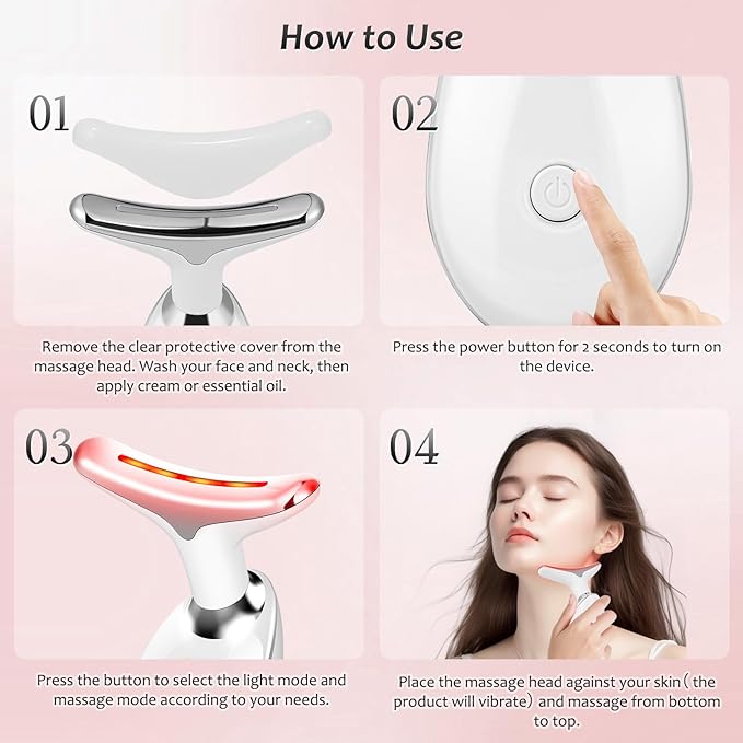 Face Massager Tool, Facial Massager 7 Color, Facial and Neck Massager, Multifunctional Facial Skin Care Tool, Face Neck Massager for Daily Skin Care Routine, White