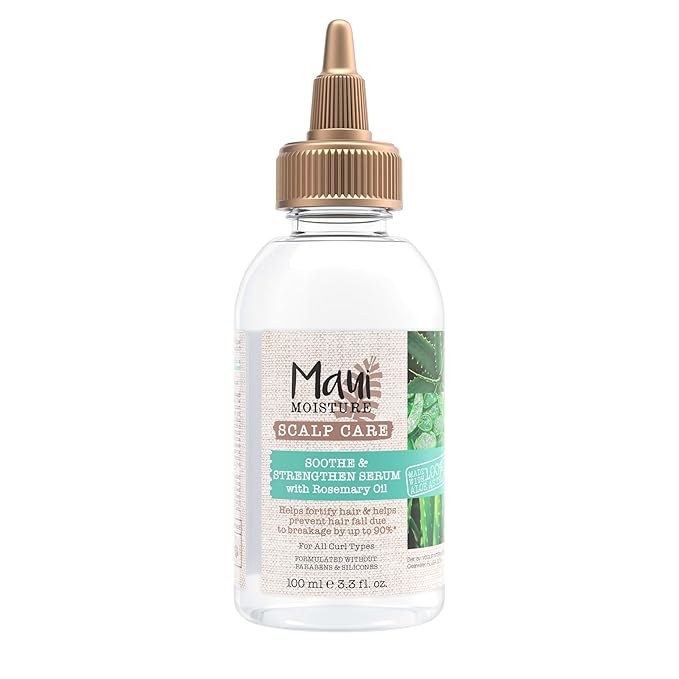 Maui Moisture Scalp Care Soothe & Strengthen Hair Serum with Rosemary Oil, Curly Hair Serum With Aloe Vera Helps Prevent Scalp Dryness & Strengthen Hair, Silicone-Free, 3.3 fl. Oz