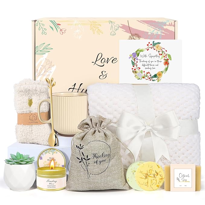 Sympathy Gift Baskets for Women, Care Package for Grieving Friend, Sorry for Your Loss Gift Basket, Get Well Soon Gift Basket for Sick Friends After Surgery Feel Better Gifts Thinking of You Gift