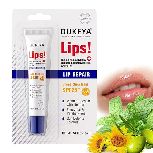 Medicated Lip Balm w/Organic & 100% Natural Ingredients, Squeeze Tube Lip Butter SPF 25+ Long-Lasting Moisturizing Overnight Lip Mask Gentle Exfoliation Extreme Dry Lips Treatment
