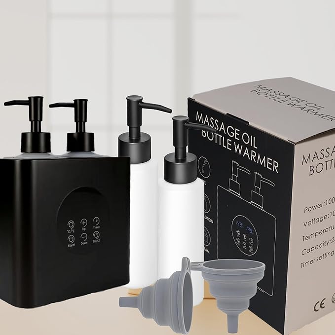 Massage Oil Warmer, Professional Lotion Warmer, Cream Warmer, Oil Bottle Warmer, Automatic Thermostat, For Salon, Barber Shop, Home, With Four Oil Bottle Dispensers, 002-Black