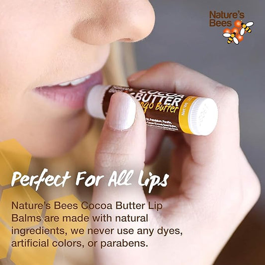 Nature's Bees Cocoa Butter Lip Balm Moisturizer, 24 Pack with 4 Flavors, Original, Shea Butter, Mango Butter, and Olive Oil, Made with Coconut Oil, Beeswax, Vitamin E and Aloe, 0.15 oz