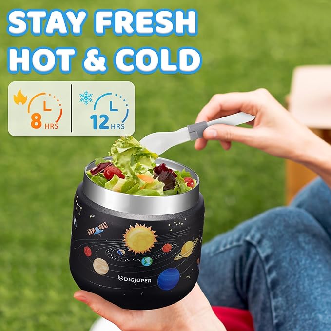 12oz Thermo for Hot Food - Cute Mermaid Girl Vacuum Wide Mouth Insulated Food Jar, Stainless Steel Lunch Storage Food Soup Container w/Insulated Bag & BPA-Free Folding Spoon for Toddler Kid