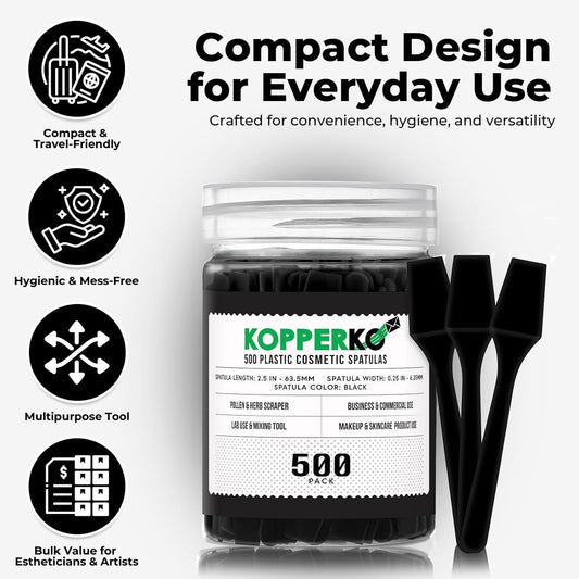 Mini Makeup Spatula (2.5”, 500 Pack) - Small Facial Spatula for Mascara, Skincare, Creams & Crafts | Eye Cream Applicator Tool for Skincare, Face Mask | Disposable Makeup Applicators | Black