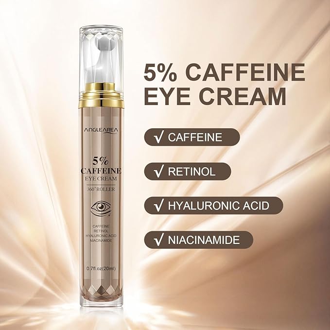 5% Caffeine Eye Serum with 360°Massage Ball for Puffiness, Fine Lines & Wrinkles - Anti-Aging, Hydrating Formula with Hyaluronic Acid, Niacinamide