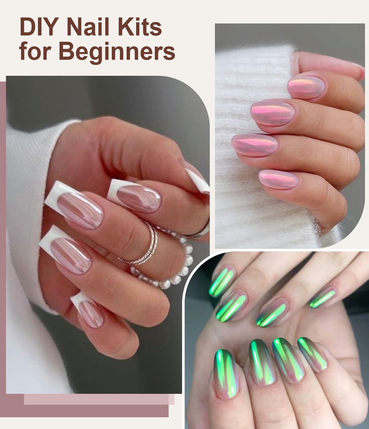 Mermaid Pearl Chrome Nail Powder: 8 Colors Mirror Effec Chocolate/Coffee/Copper Chrome Nail powder，Magic Mermaid Pink Chrome Nail Powder Pigment for Nail Art Design Home DIY（Purple/Green）