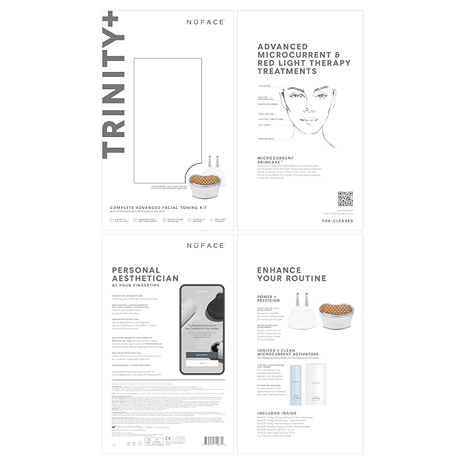 NuFACE TRINITY+ Microcurrent Facial Device, Wrinkle Reducer + Effective Lip & Eye Attachment - FDA Cleared Face Toning Device for Targeted Treatment + Microcurrent Gel Activator & Silk Creme