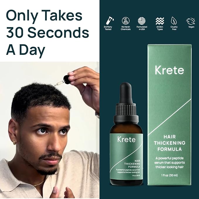 Krete Hair Thickening Formula – Supports Thicker-Looking Hair for Men – 1 fl oz