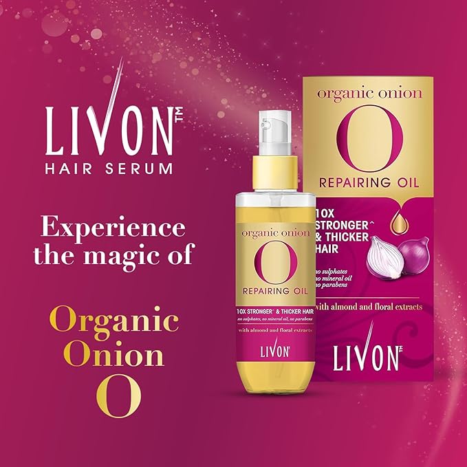 Livon Hair Serum for Men & Women | Sulphate & Paraben free| For All Hair Types | Lightweight & Non Greasy | Organic Onion Repairing Serum Oil | Enriched with Almond & Floral Extracts | 3.3 Fl. oz