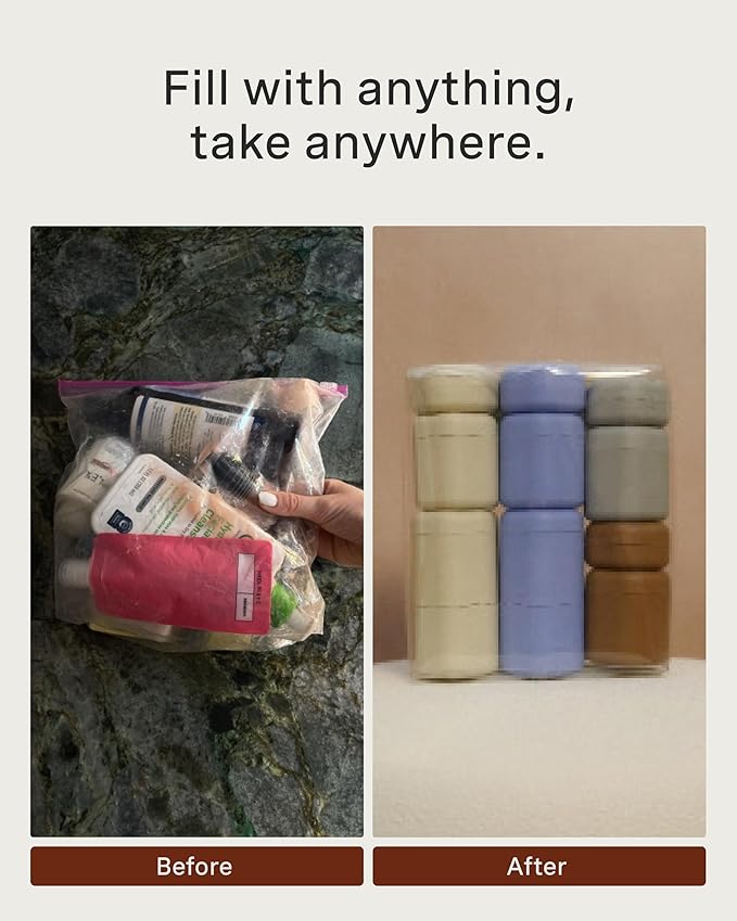 Cadence Travel Containers - Full Skincare Set - Magnetic Travel Capsules - 2 Small (0.56oz), 4 Medium Capsules (1.32oz), & Extender (1.43oz) with Multiple Labels for Better Organization - Eucalyptus