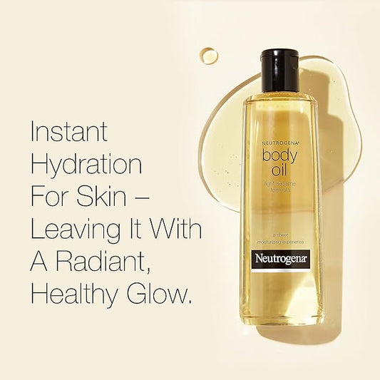 Neutrogena Body Oil Light Sesame Formula, Twin Pack of 16 fl oz, Radiant Glow Moisturizer for Dry Skin, Bath & Shower Oil For Smooth and Hydrated Skin