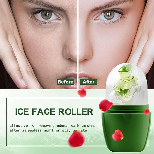 XHJRI Ice Face Roller Massager,Ice Cube Roller for Face, Eyes and Neck Naturally Conditioning and Skin Care,De-Puff Eye Bags,Reduce Migraine Pain,Reusable Massage Silicone Ice Mold (New Green)