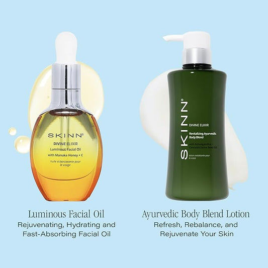 SKINN Luminous Facial Oil & Moisturizing Body Lotion for Dry Skin Skincare Bundle