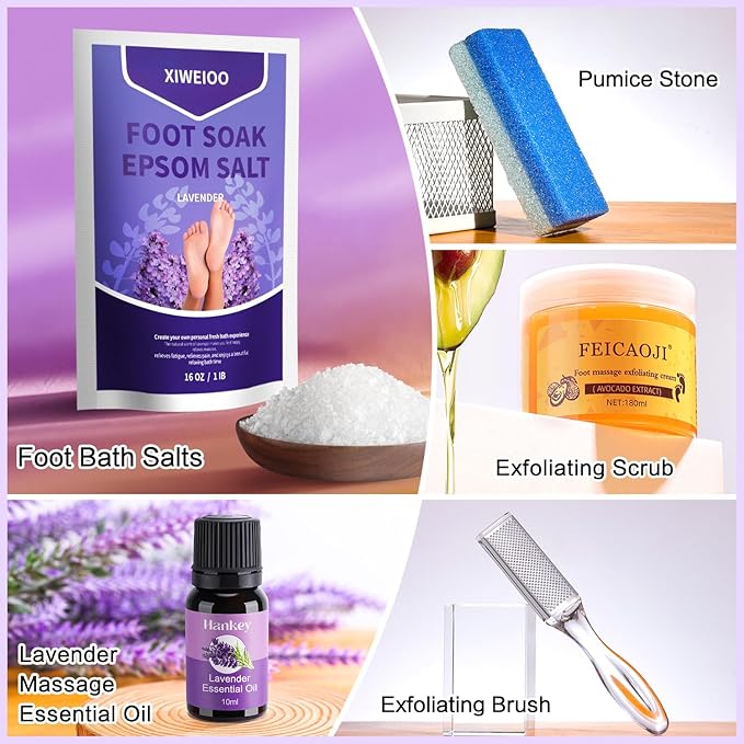 foot salt set Foot Soak with Epsom Salt - For Toenail Repair, Athletes Foot, Softens Calluses, Soothes Sore & Tired Feet…