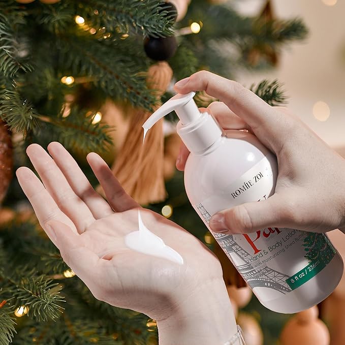 Christmas Hand & Body Lotion with Moisturizing Shea Butter for All Skin Type- Merry Paris - Cedar & Juniper Scent - 236 ML / 8 FL OZ