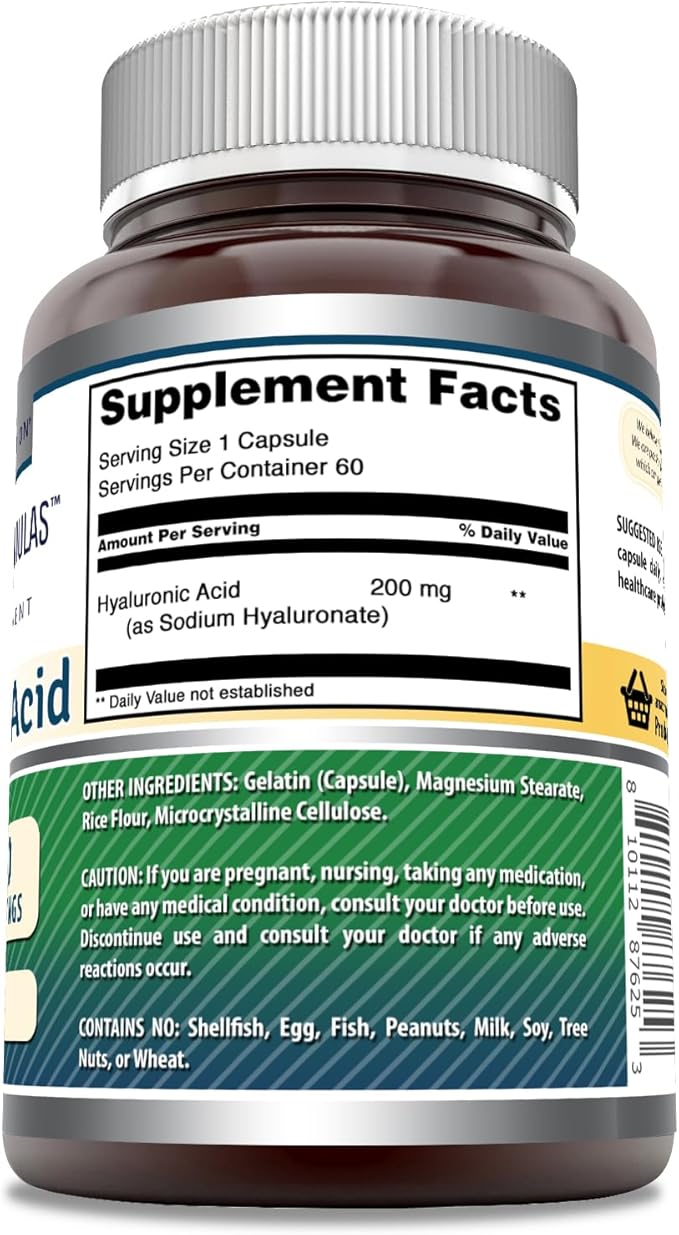 Amazing Formulas Hyaluronic Acid 200 Mg Per Serving Capsules Supplement | Non-GMO | Gluten Free | Made in USA (60 Count)
