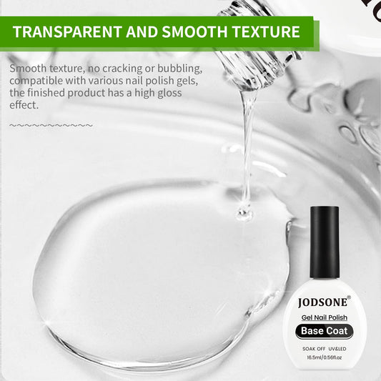 JODSONE 2Pcs 16.5ml Top Coat Base Coat Gel Polish Set No Wipe Clear Long Lasting Need U V Lamp Cured at Home DIY Nail Salon Girl Gift