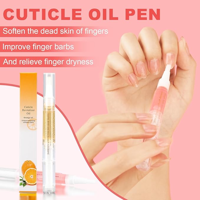 Meschett 3PCS Nail Cuticle Oil Pens with Nail File, Cuticle Oil for Nails from Natural, Nail Oil Cuticle for Cracked and Dry Nail(Orange & Strawberry & Aloe Flavor)