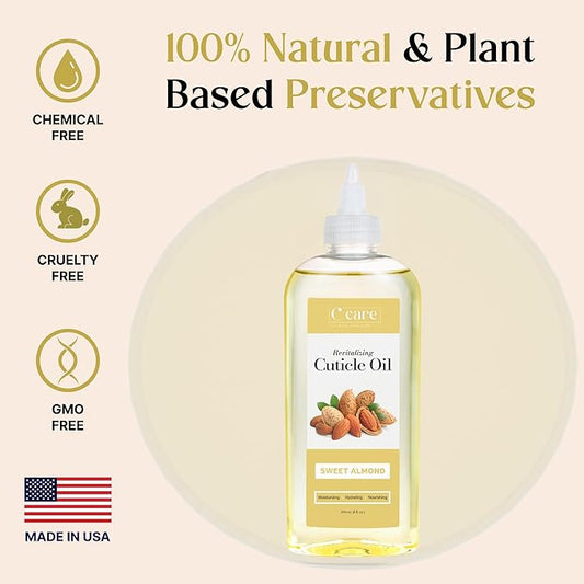 C CARE Sweet Almond Cuticle Oil For Nails - Repairs Cuticles Overnoght - Moisturizes and Strengthens Nails and Cuticles - 8oz