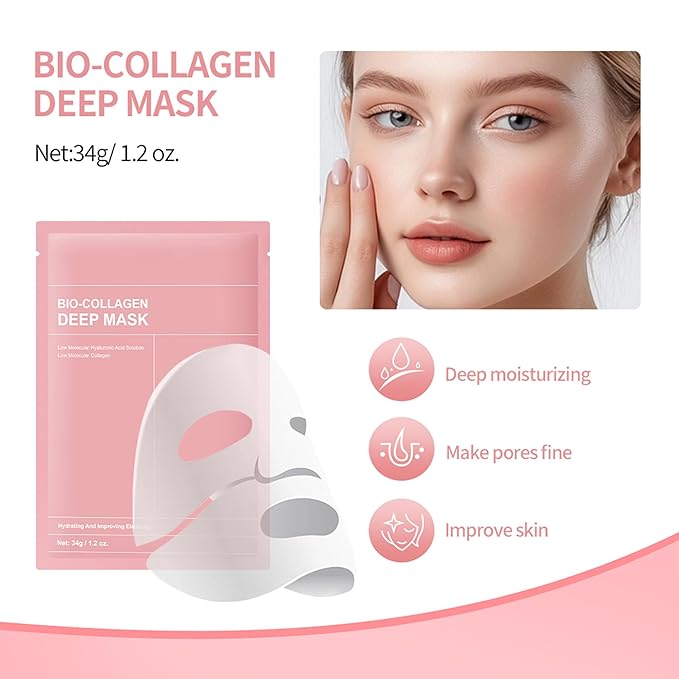 3Pcs Bio-Collagen Deep Mask, Hydrating Overnight Sleeping Mask Transparent Face Membrane Skin Care Moisturizing, Restores Skin Elasticity & Energy Collagen Mask for Women