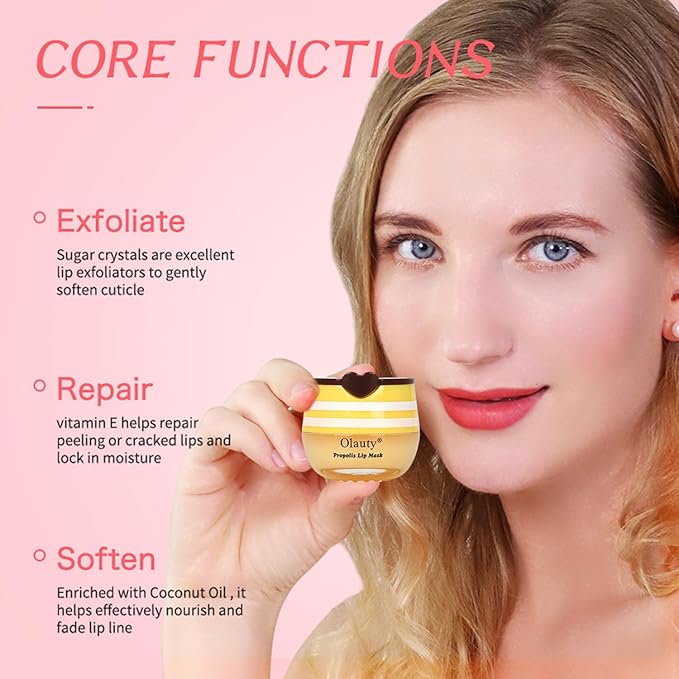 Bee Lip Mask Balm Honey Pot, 2PCS Honey Lip Sleeping Mask Hydrating Prevention Dry and Cracked Lip Scrubs Exfoliator, Overnight Lip Mask Reduces Lip Lines