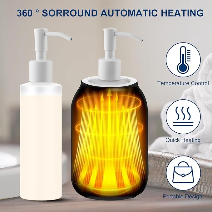 Massage Oil Heater Warmer,with ℃/℉ Switchable Display, Two Oil Dispenser Bottle，Constant Temperature,Body Oils Heater for Spa, Salon and Barber Shops,White