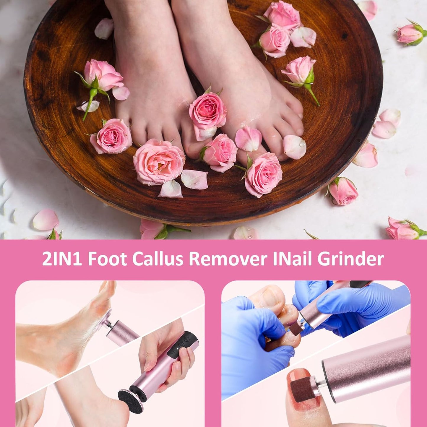 Upgraded Wireless Electric Callus Remover for Feet, 6-Speed 2-in-1 Rechargeable Foot File Callus Remover with USB Charging & 3 Types of Sandpaper, Dead Skin Remover for Dry Cracked Heels (Pink)