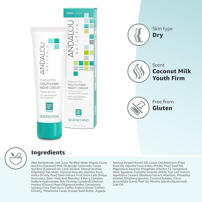 Andalou Naturals Coconut Milk Youth Firm Night Cream, 1.7 Ounce