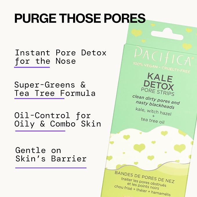 Pacifica - Blackhead Remover Strips Nose Strips - Kale Detox Skin Care - Deep Pore Cleansing Nose Strips w/Instant Pore Unclogging - Oil-Free, Non-Comedogenic Vegan, Clean Beauty Dermatologist Tested