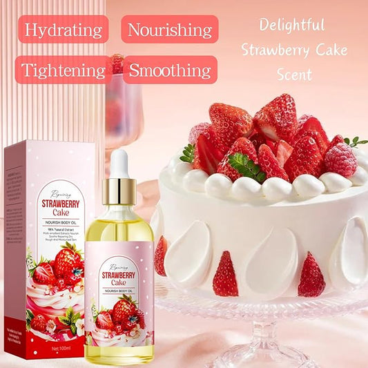 Strawberry Cake Body Oil Scented - Body Oils for Women After Shower - Massage Bath Oil for Dry Skin, Hydrating Nourishing, Tender Smooth, Pleasant Fragrance (100ml)