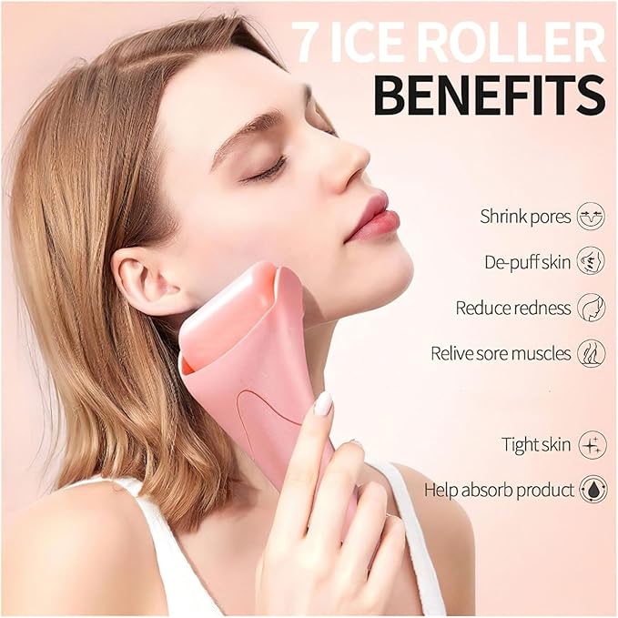 Ice Roller for Face, Contour Cube Ice Roller Cold Roller for Wrinkles and Lifting,Face & Eye Puffiness Relief Women Skin Care Ice Mold(Pink)