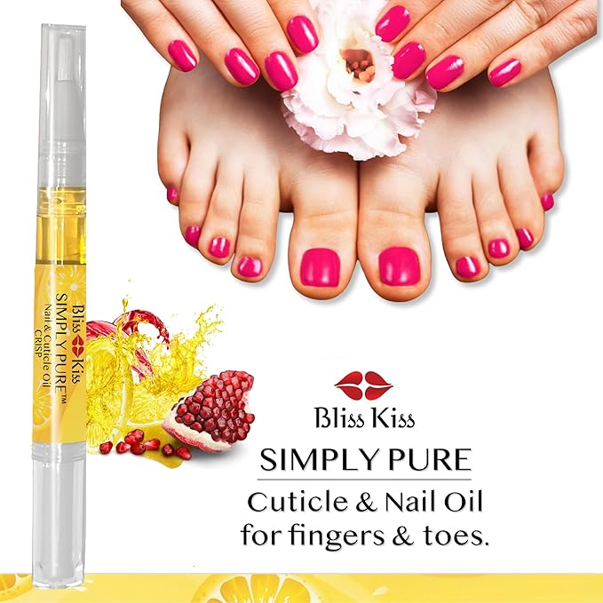 Bliss Kiss | Crisp Fragrance 4 Nail Oil Cuticle Pens w/Vitamin E & Jojoba⏤Nail Strengthener Nail Growth Treatment for Brittle Peeling Breaking Thin Nails