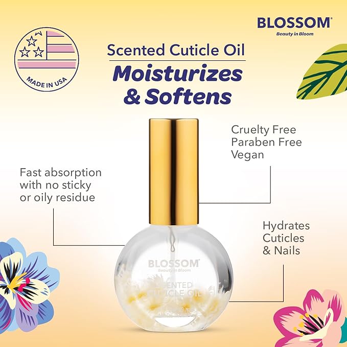 Blossom Cuticle Oil for Nails, Hydrating, Moisturizing, Gourmand Scented Nail Oil Cuticle Care, Infused with Real Flowers, Made in USA, 0.5 fl. oz, Glazed Donut