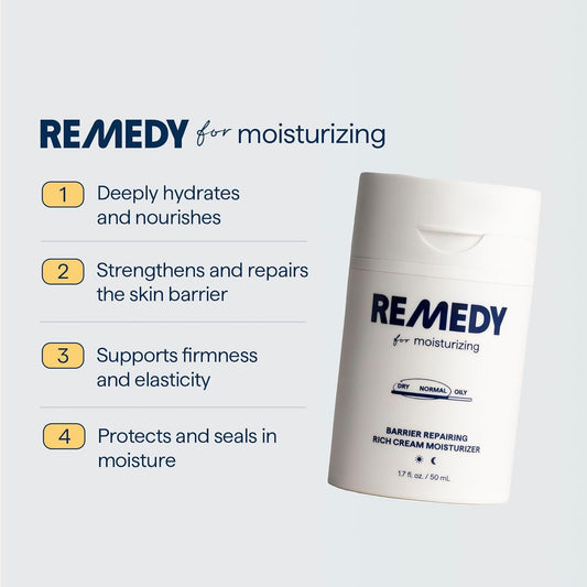 Remedy for Rich Moisture - Barrier Repairing Rich Cream Moisturizer for Normal to Dry Skin - Quadruple Ceramide Complex, Peptides, Squalane, Glycerin- By Dermatologist Dr. Shah, 1.7 fl. oz