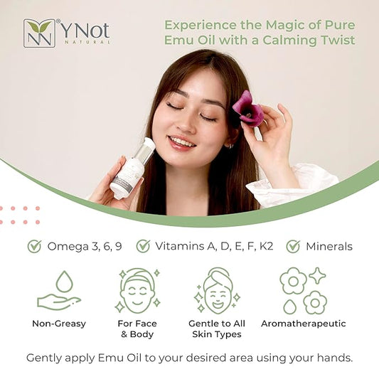 Emu Oil Pure Skin Moisturizer - Nail, Body, Face, Scalp & Hair Moisturizer with Omega 3, 6, 9, Vitamins, & Minerals - Australian Emu Oil for Skincare by Y-Not Natural - 60mL, Sandalwood