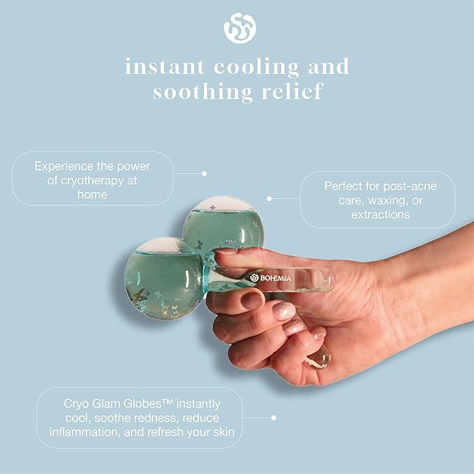 Cryo Glam Globe's | Glow in The Dark Ice Globes with Butterfly Infusion – Cooling Cryo Facial Massager for Depuffing, Tightening & Anti-Aging Skincare